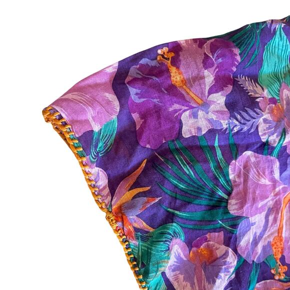 NEW Pool to Party Floral Fringe Swim COVER UP KIMONO Tropical Purple 100% Cotton - Picture 9 of 12